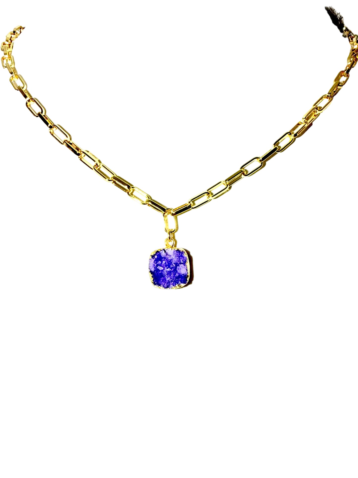 Purple Gold Druzy Necklace