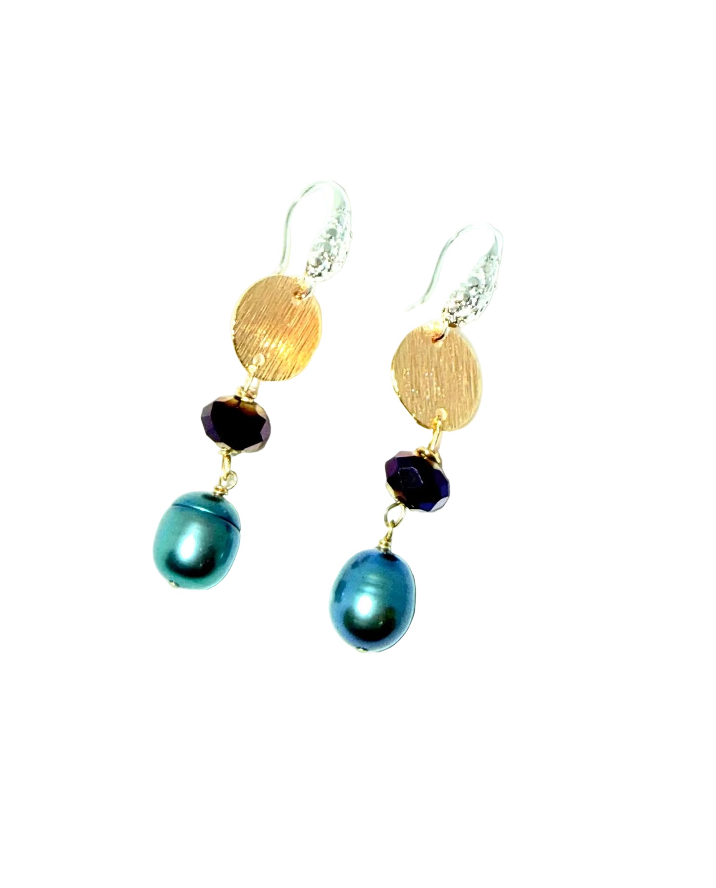 Silver Gold Blue Pearl Earrings