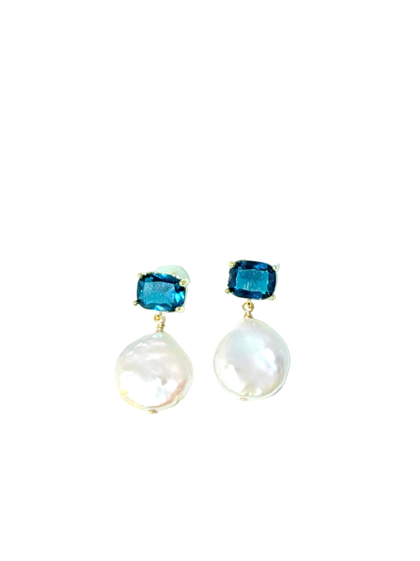 Sea Blue Coin Pearl Earrings