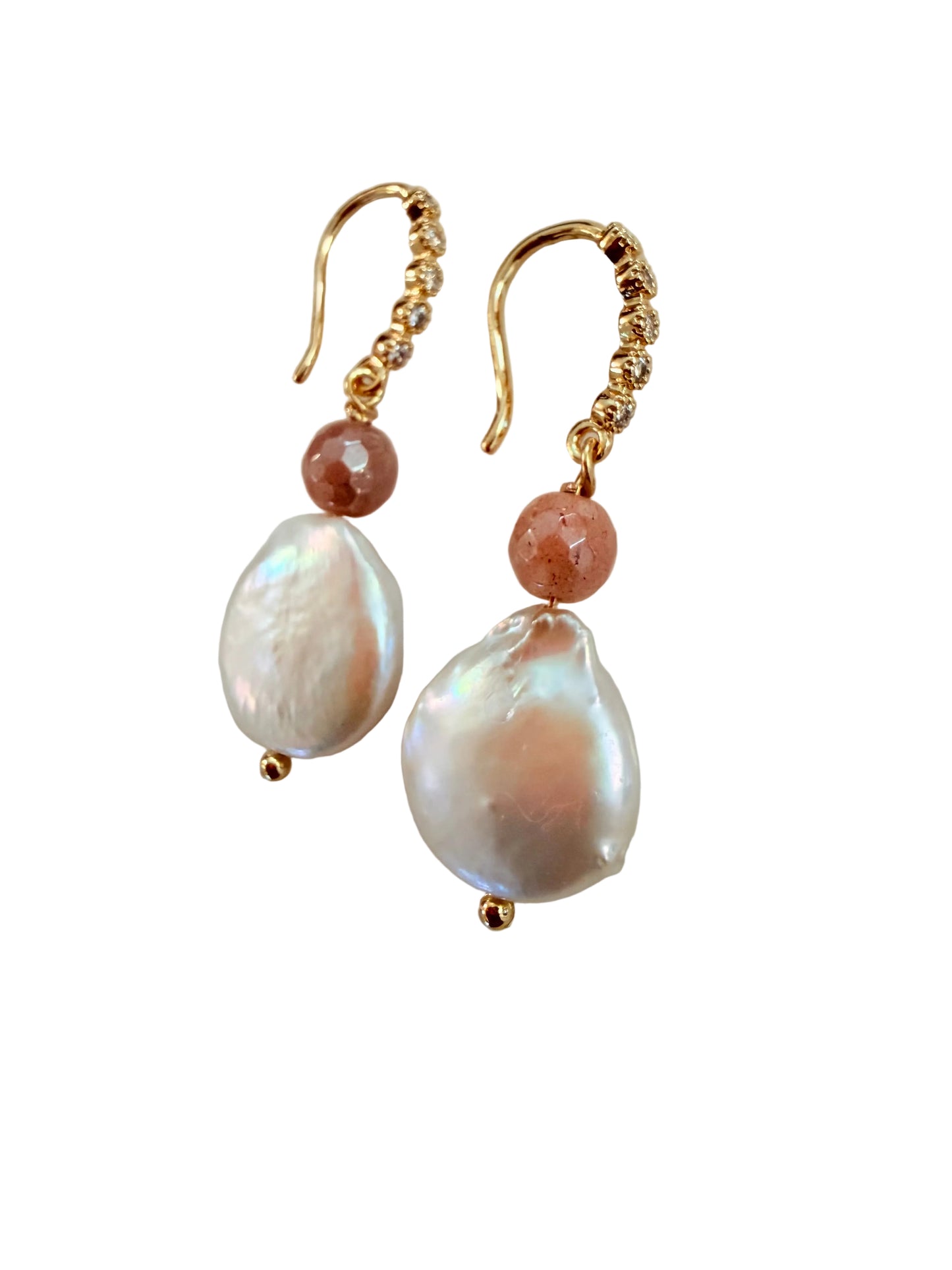 Orange Moonstone Pearl Earrings