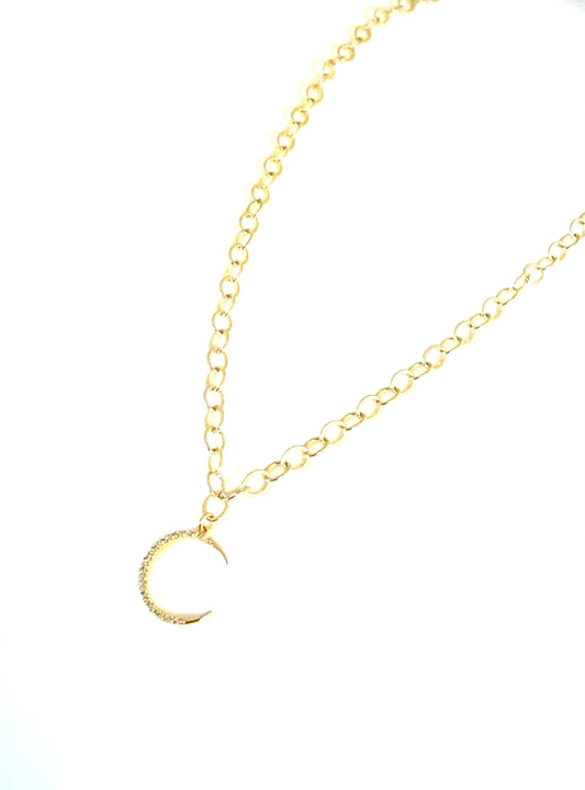 Crescent Rhinestone Moon Necklace