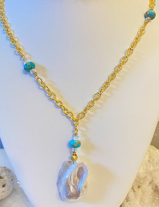 Turquoise & Pearl Statement Necklace