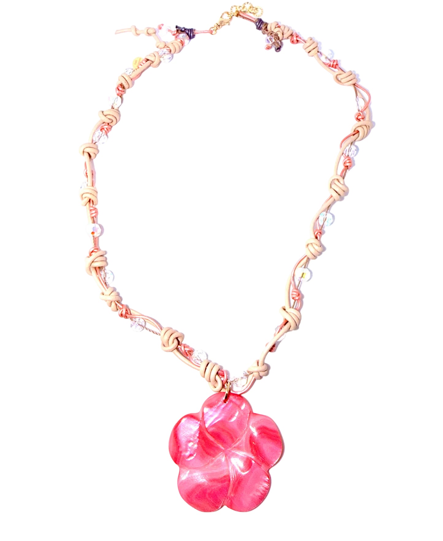Pink Leather Beige Boho Necklace