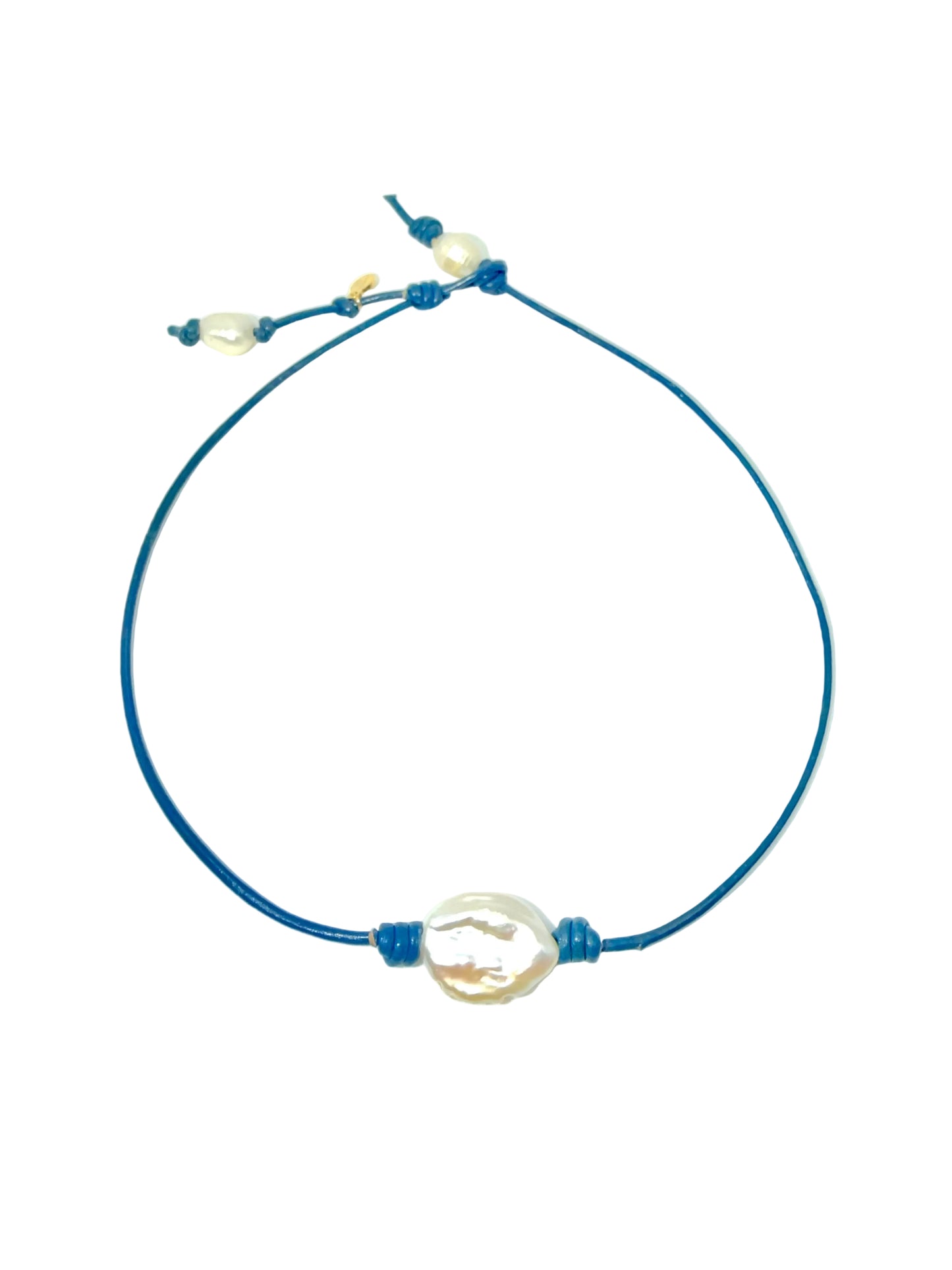 Baroque Pearl Deep Blue Leather Necklace