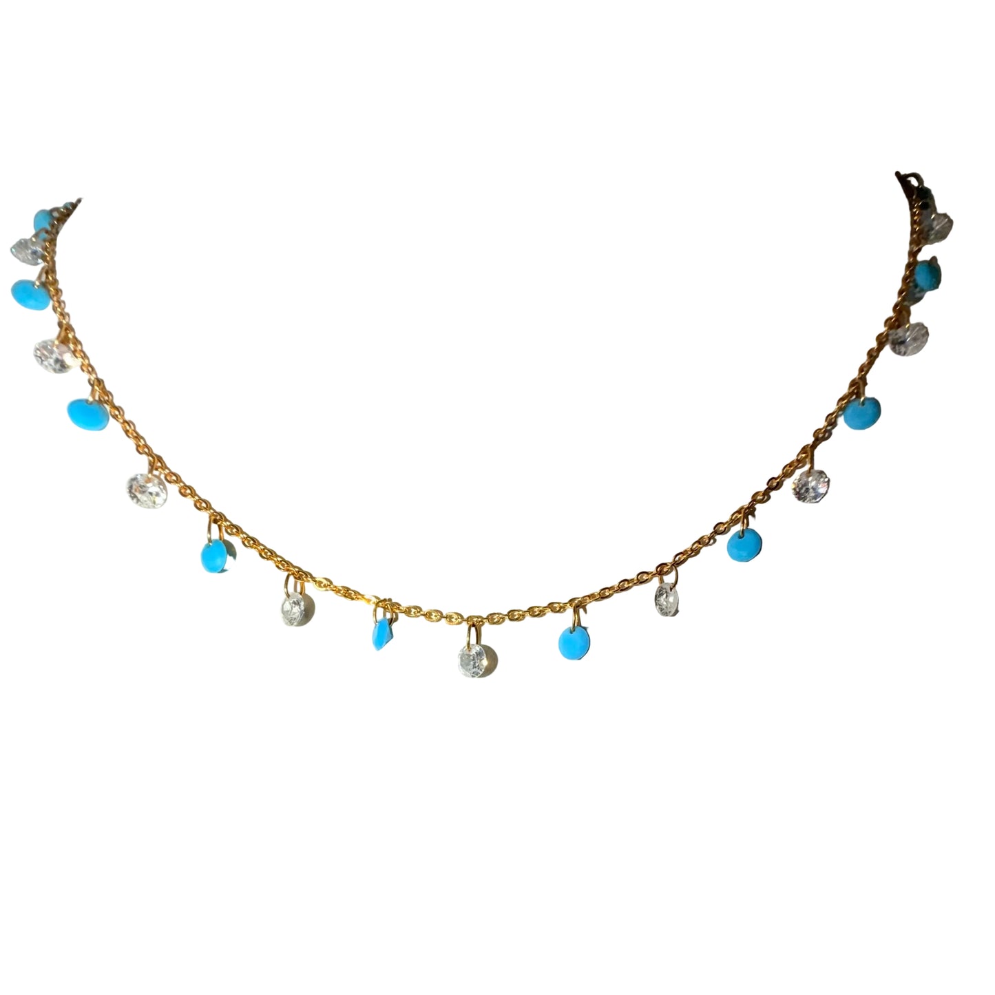 Turquoise crystal short layering necklace