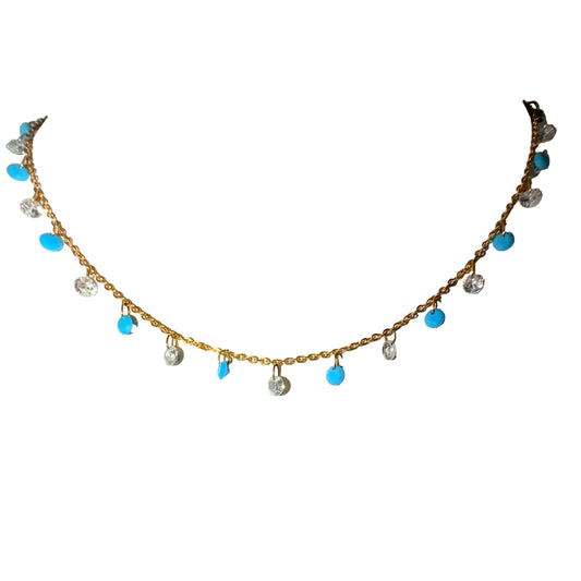 Turquoise crystal short layering necklace