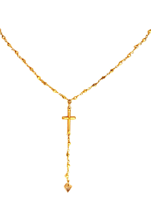 Gold Pyrite cross lariat necklace