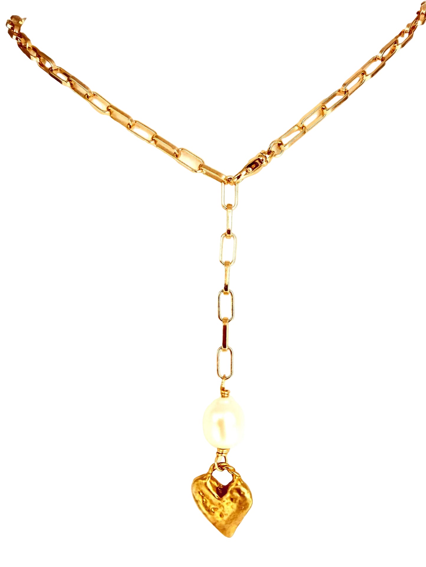 Gold Heart Pearl Necklace