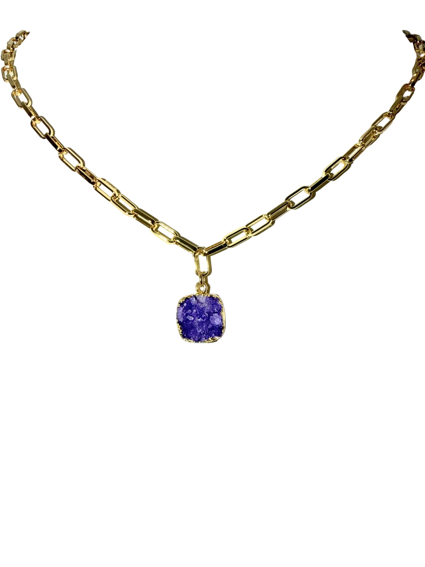 Purple Gold Druzy Necklace