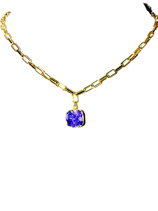 Purple Gold Druzy Necklace