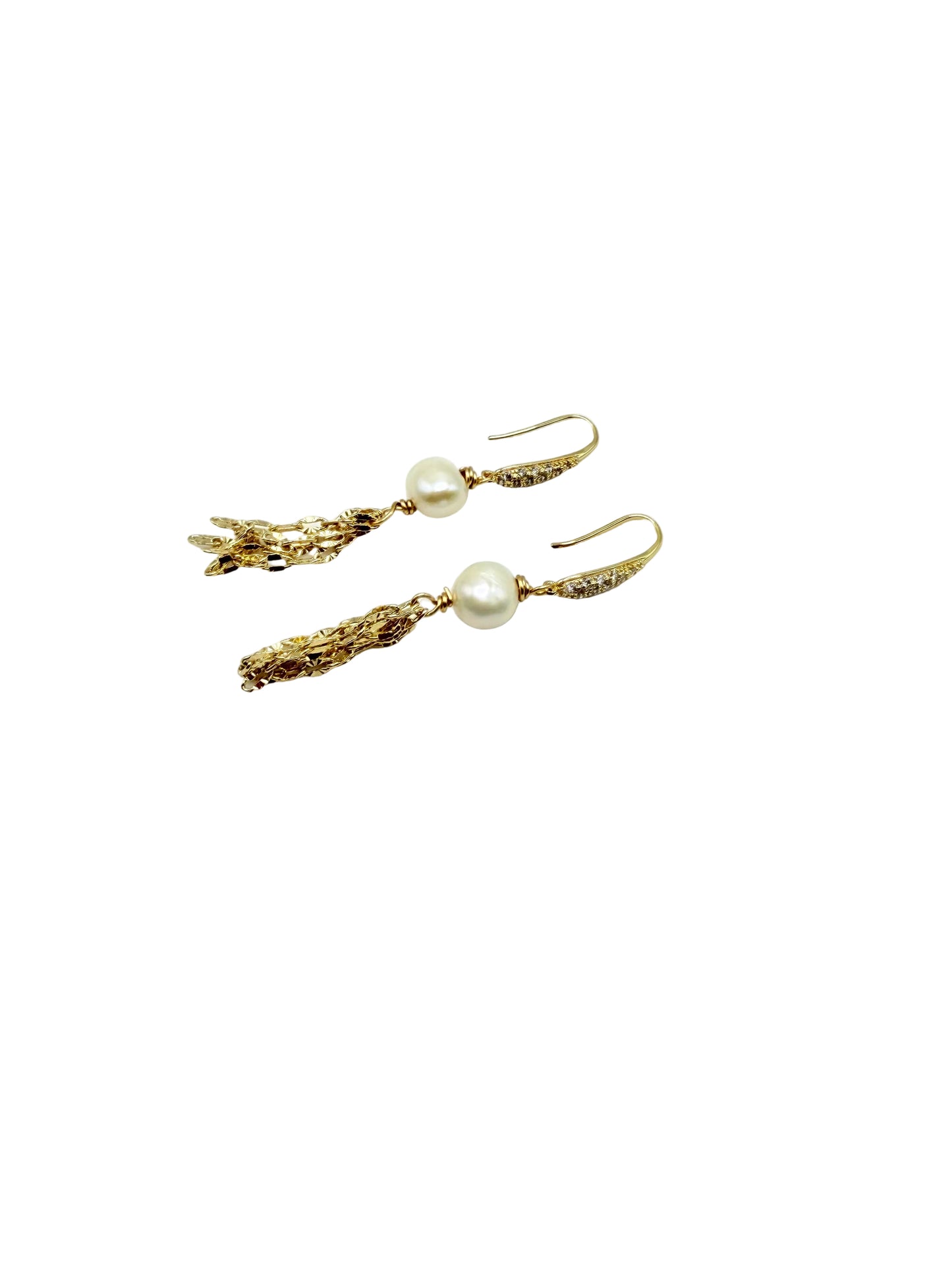 Pearl Chain Gold Earrings