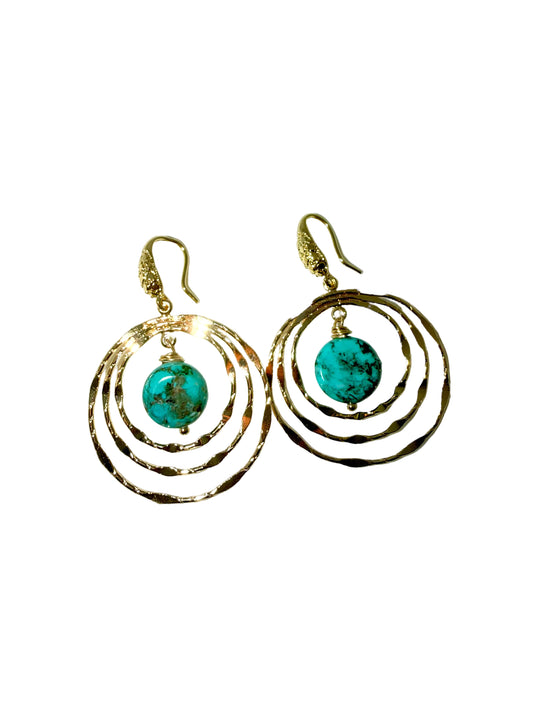Boho Circle Gold,Turquoise Earrings