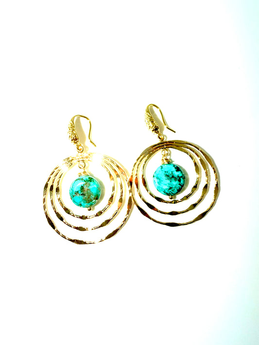 Boho Circle Gold,Turquoise Earrings