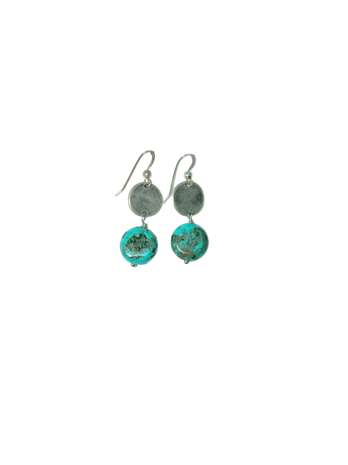 Turquoise Silver Coin Earrings
