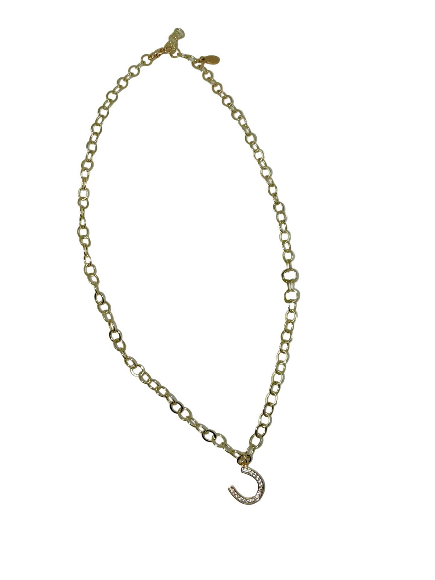 Gold link chain with Rhinestone horseshoe charm