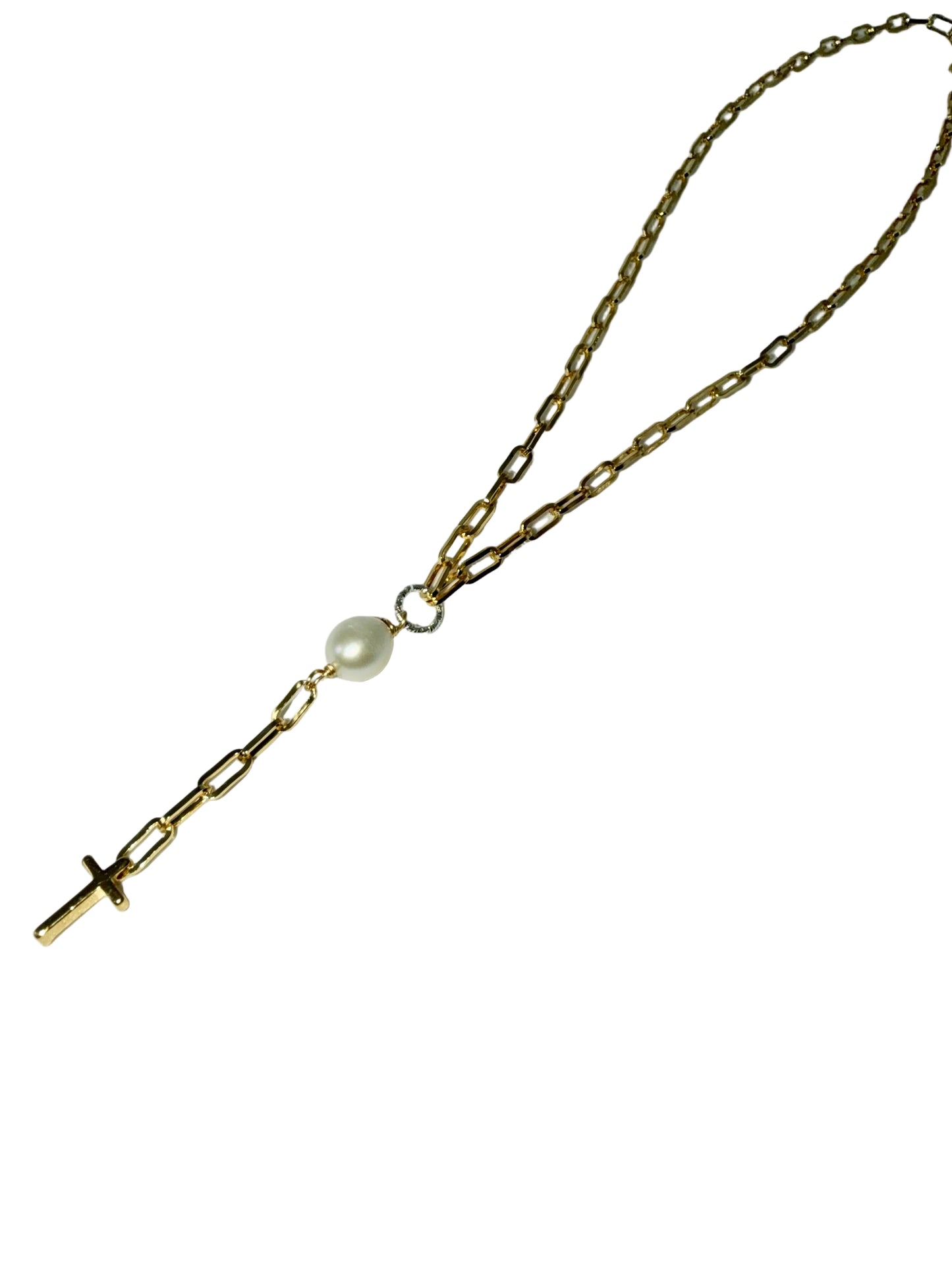 Gold Vermeil Pearl Cross Necklace