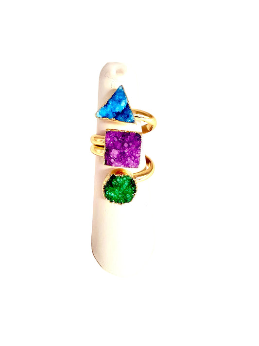 Triple Druzy Geode Ring