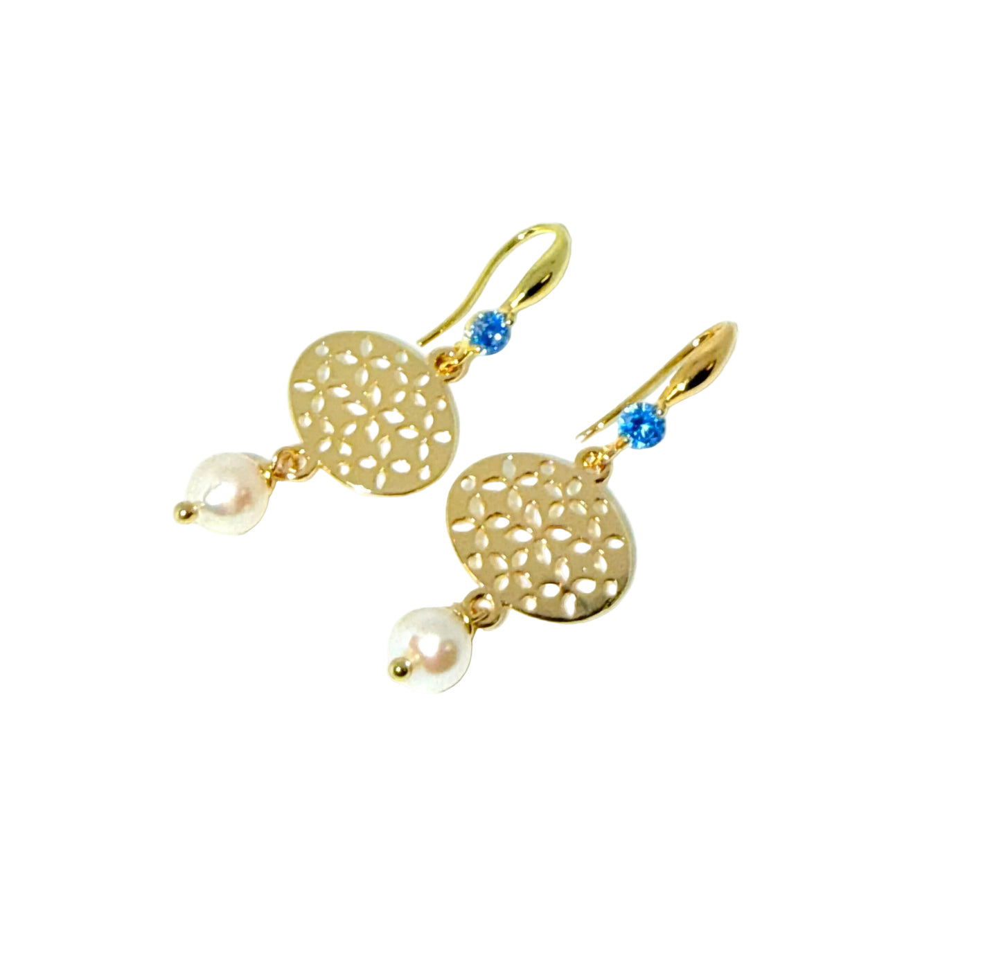 Filigree Pearl Sapphire Blue Earring