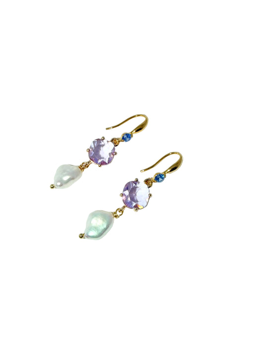 Blue Sapphire Lavender Pearl Earrings