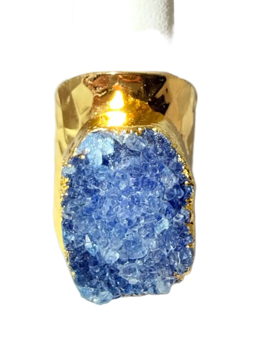 Blue Druzy Gold Statement Ring