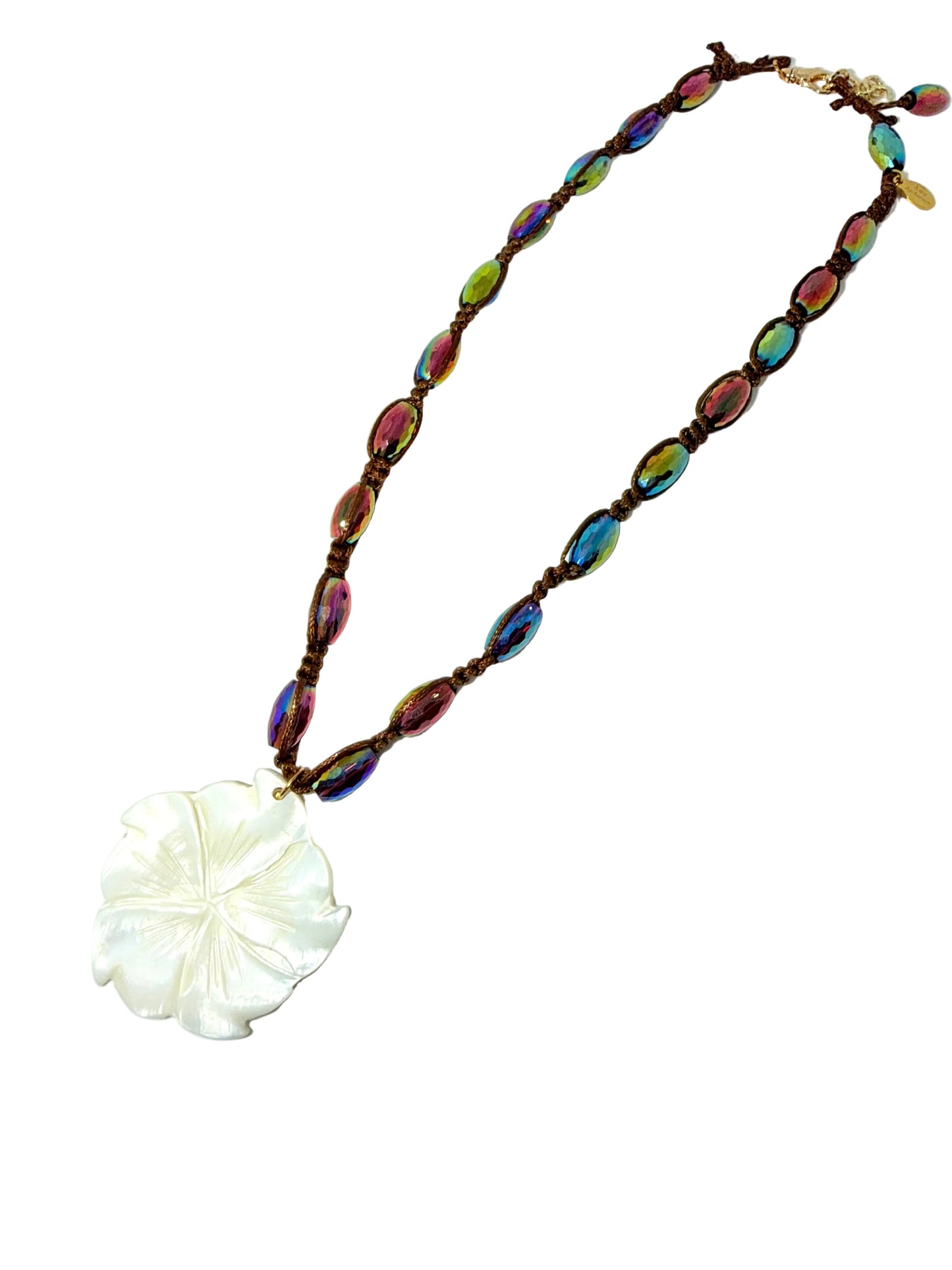 Boho Mother of Pearl Rainbow Crystal Statement Necklace