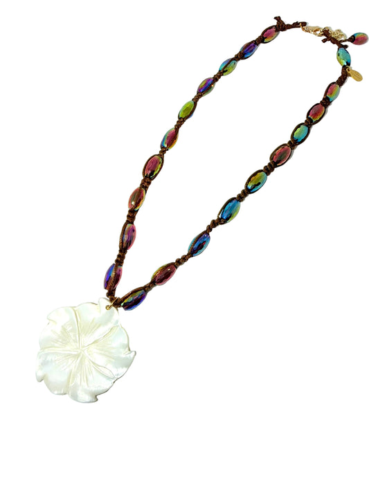 Boho Mother of Pearl Rainbow Crystal Statement Necklace