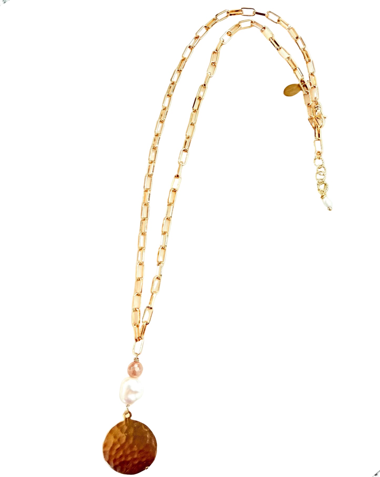 Pearl, Orange Moonstone, Vermeil Hammered Coon Pendent