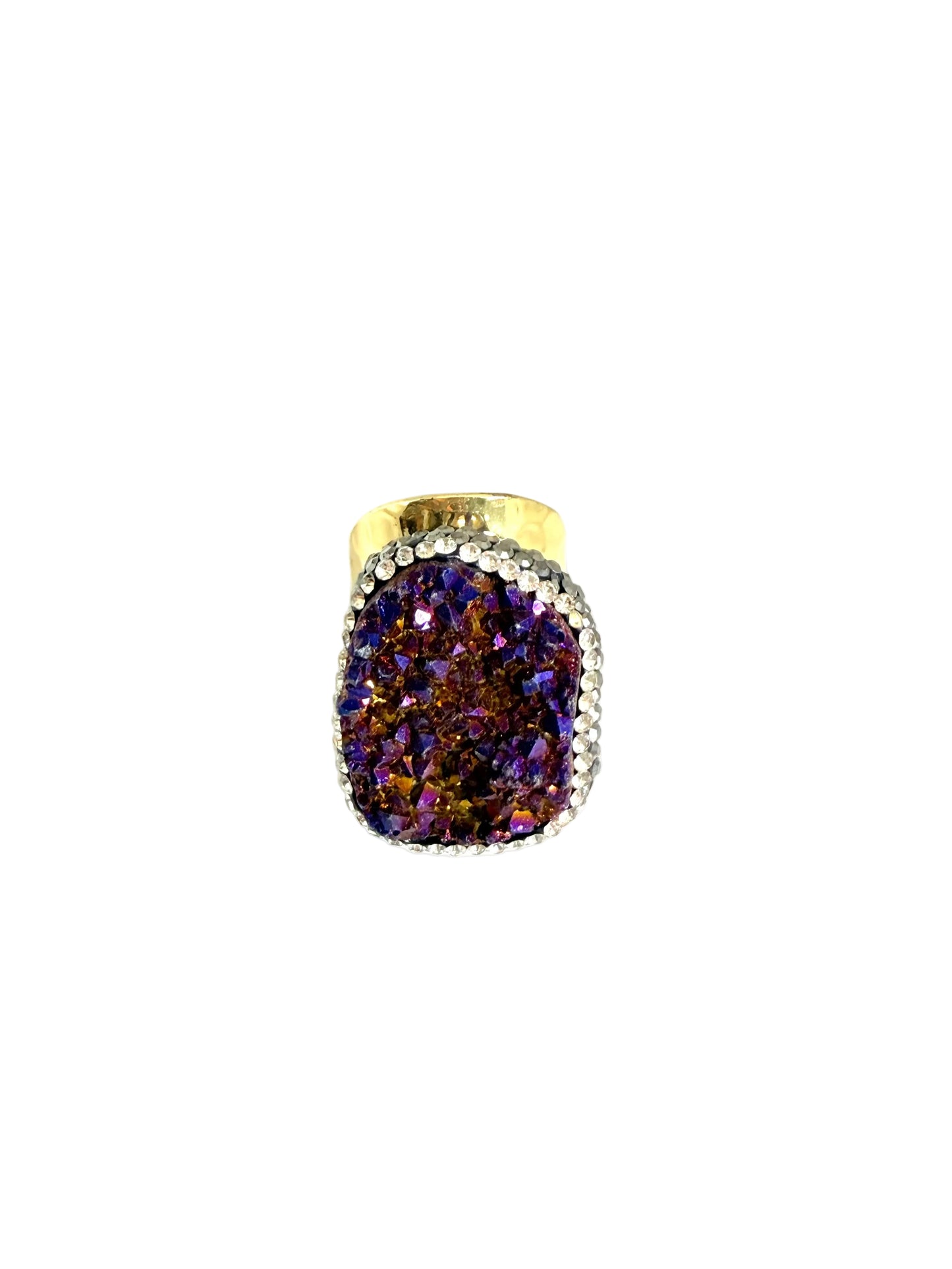 Gold Cranberry Druzy Geode Ring