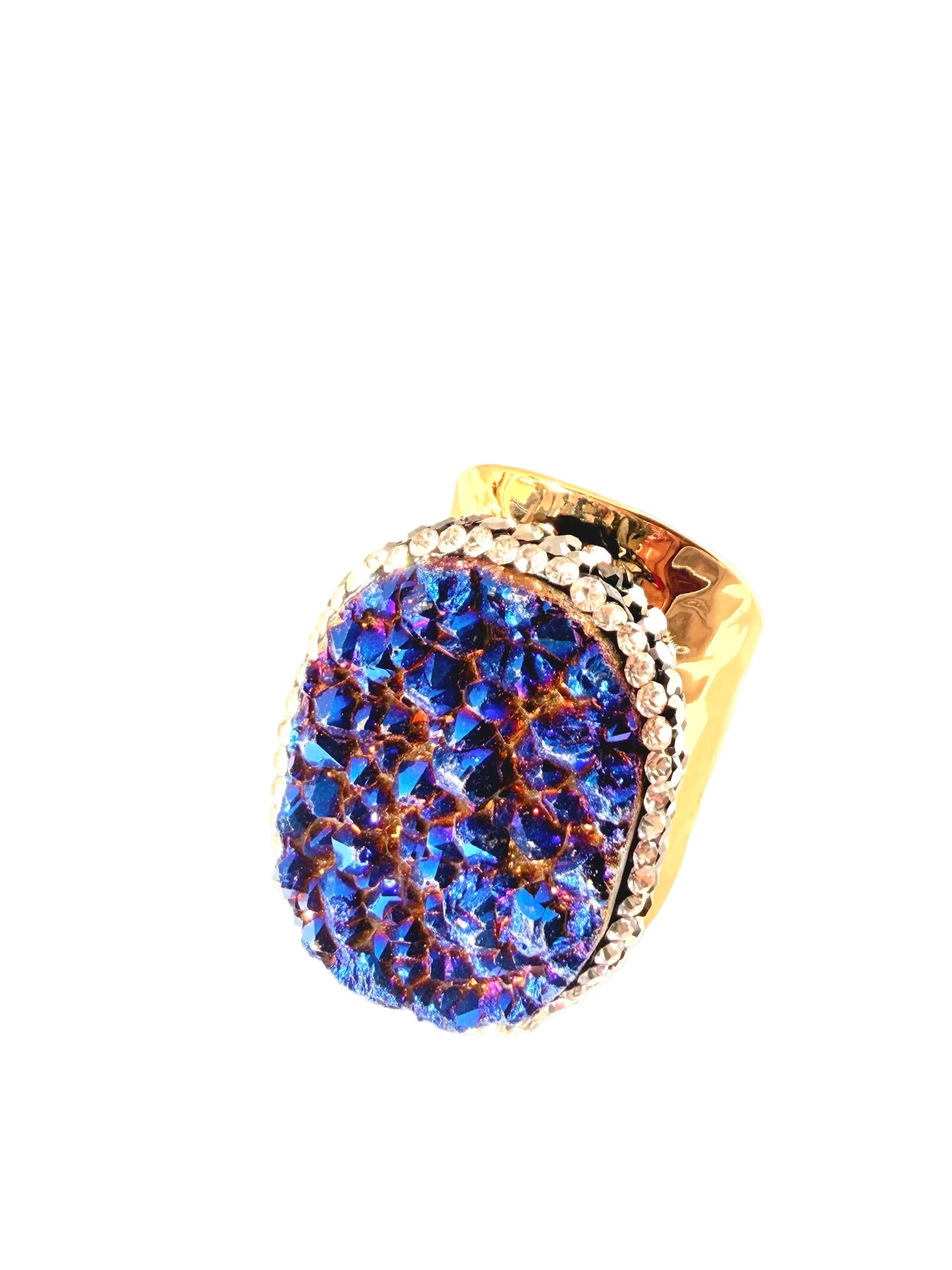 Royal Blue Gold Druzy Ring
