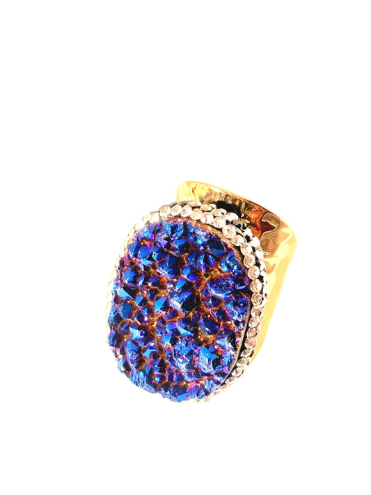 Royal Blue Gold Druzy Ring