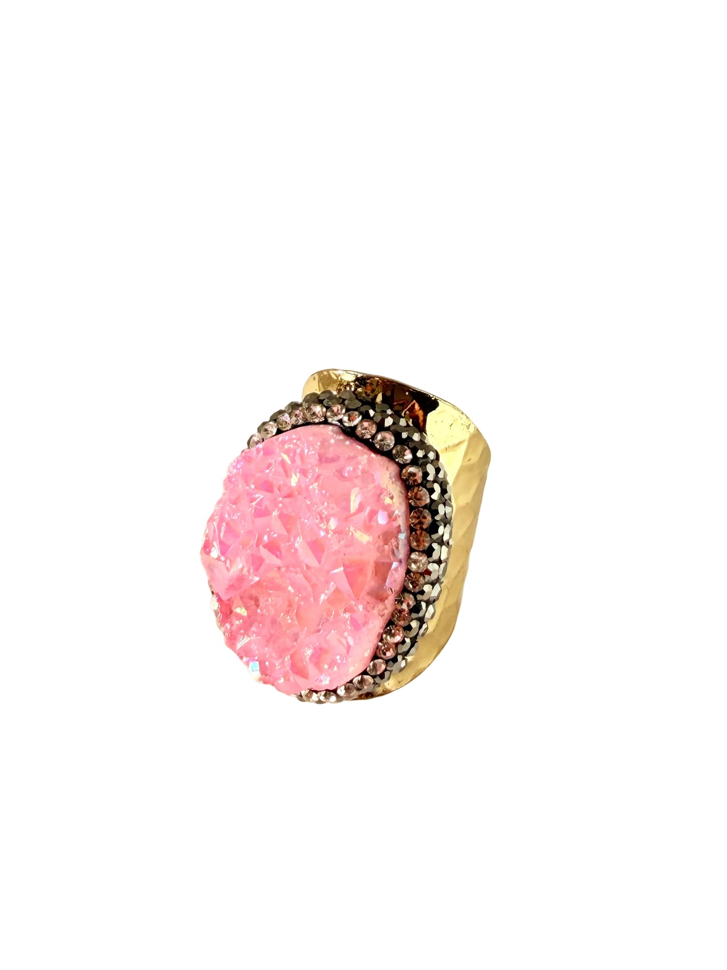 Pink Stardust Gold Druzy Ring